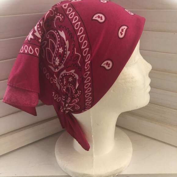 Paisley Bandana Handkerchief Cotton Burgundy Unisex One Size - Picture 8 of 9